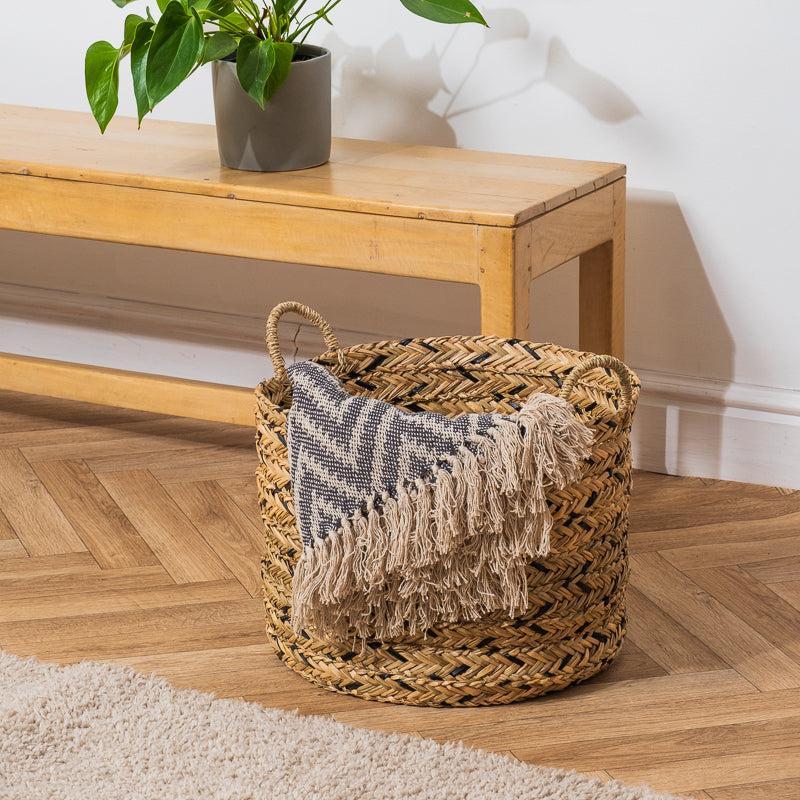 Water Hyacinth Round Basket - Black Weave-Basket