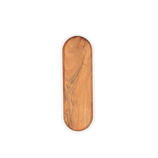 HOME.LIFE Wooden Enamel Rimmed Oval Server - White-Serving Tray