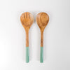 Home.Life Wooden Server Spoon with Enamel Handle Aqua Set of 2
