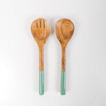 Home.Life Wooden Server Spoon with Enamel Handle Aqua Set of 2