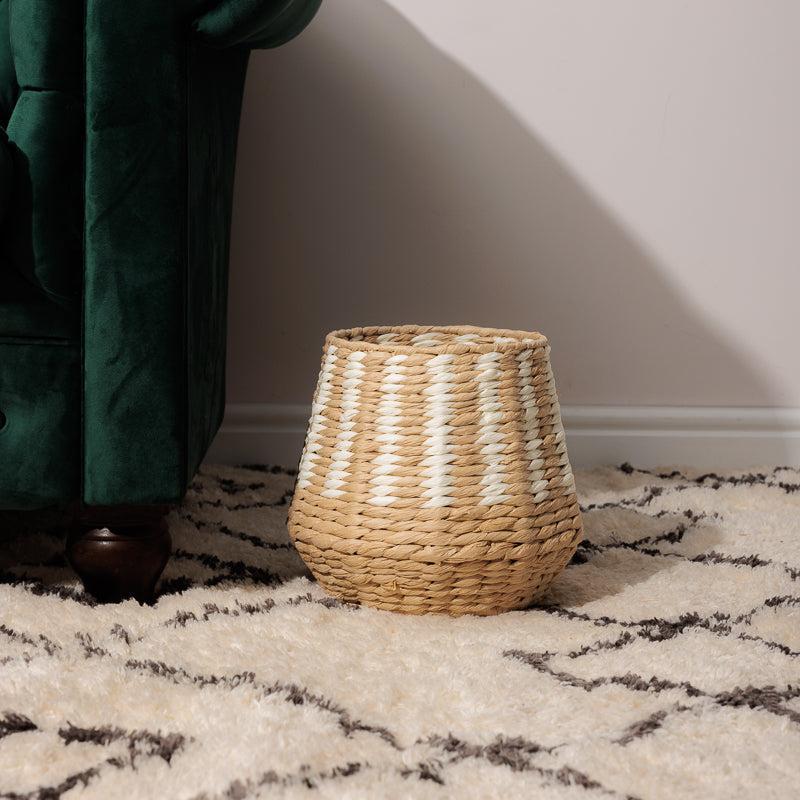 Woven Paper Stripe Basket - Cream-Basket