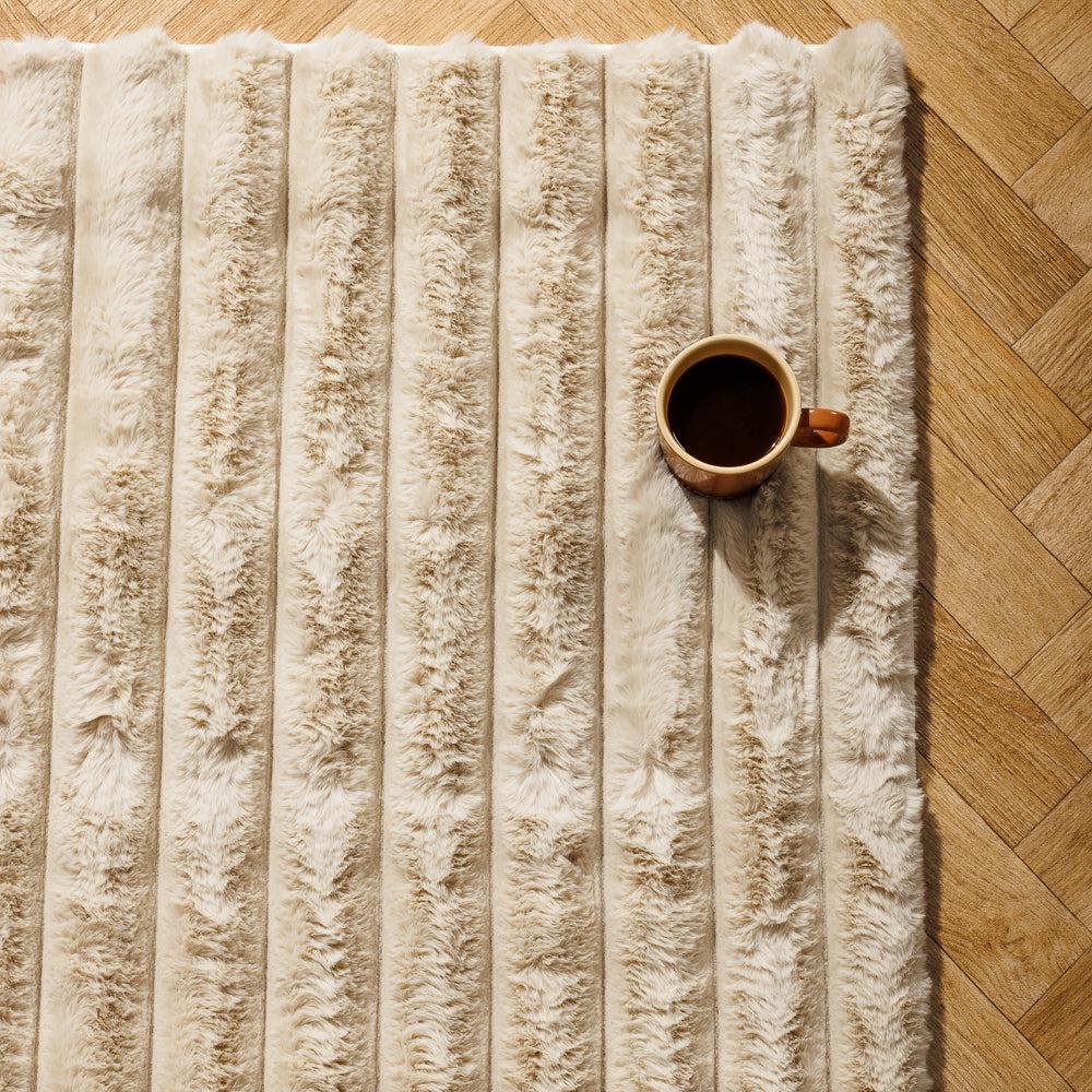 Luxe Flute Rabbit Faux Fur Carpet Natural-Carpets/Rugs
