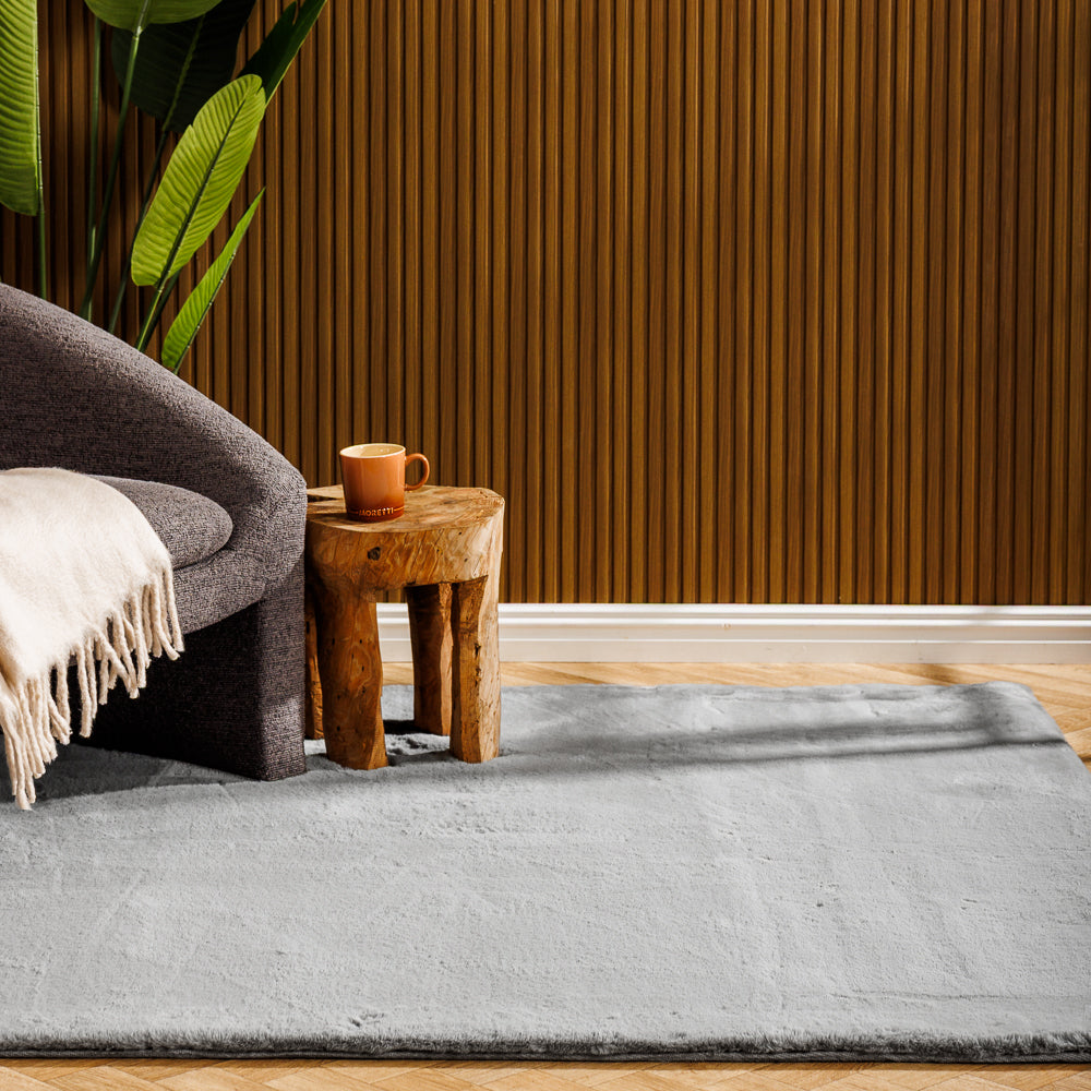 Luxe Plain Rabbit Fur Carpet Light Grey-Carpets/Rugs