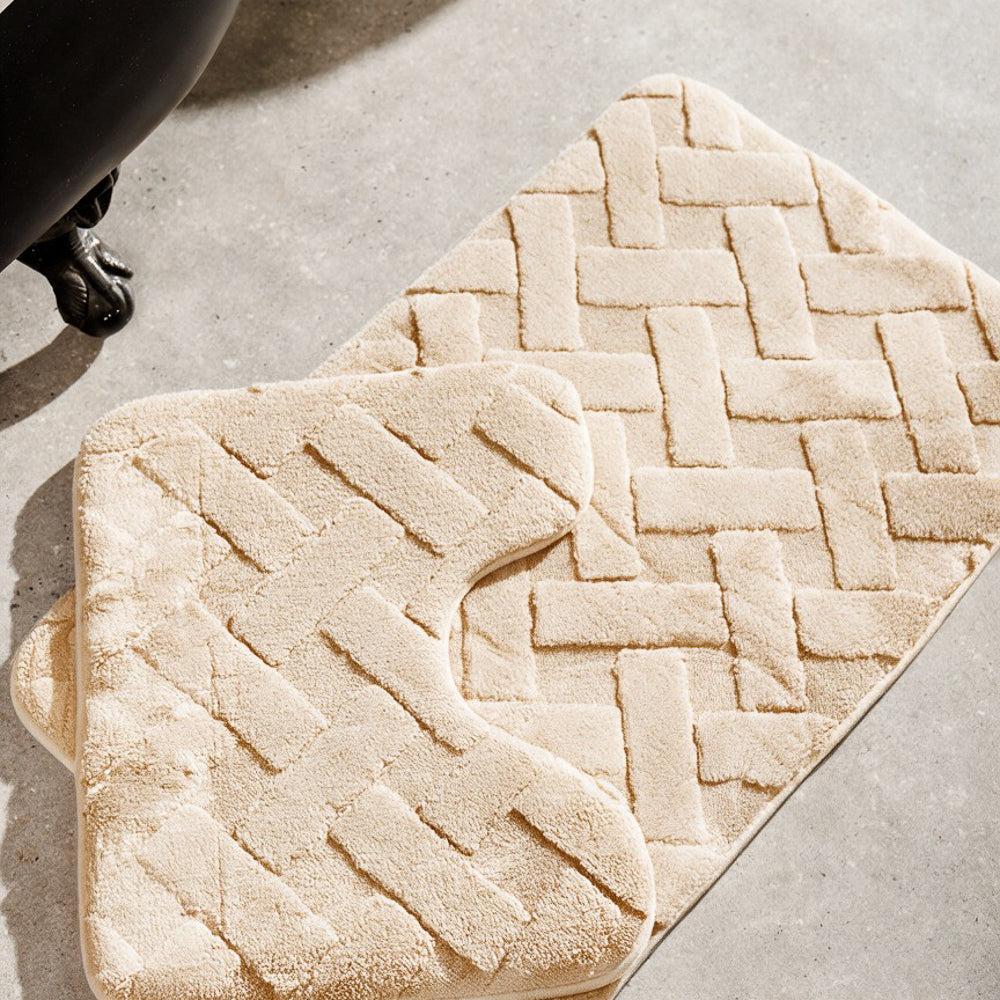 Manhattan Jacquard Memory Foam Bathroom Mat Beige 2 Piece-Bath Mats
