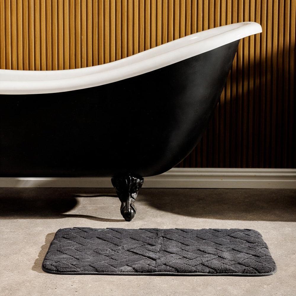 Manhattan Jacquard Memory Foam Bathroom Mat Dark Grey 2 Piece-Bath Mats