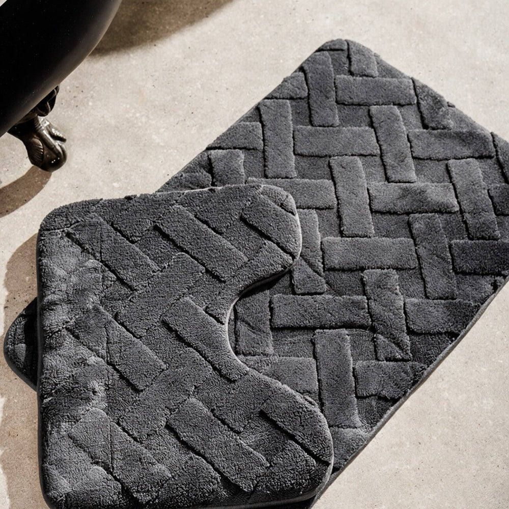 Manhattan Jacquard Memory Foam Bathroom Mat Dark Grey 2 Piece-Bath Mats