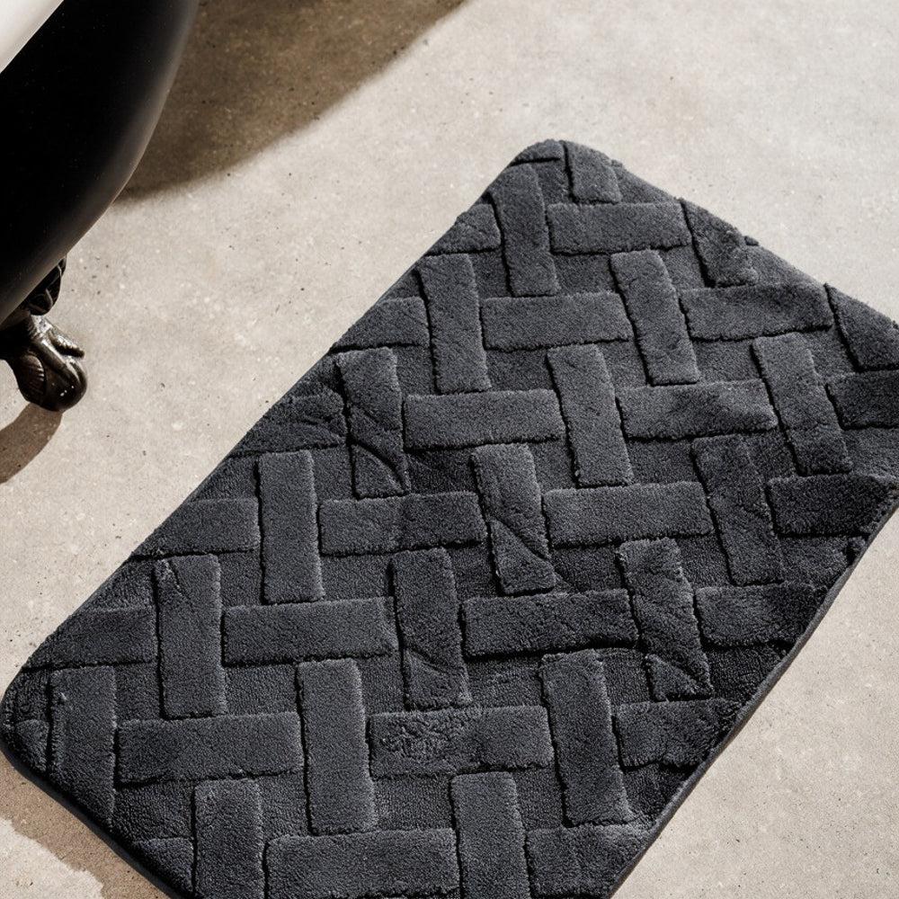 Manhattan Jacquard Memory Foam Bathroom Mat Dark Grey 2 Piece-Bath Mats
