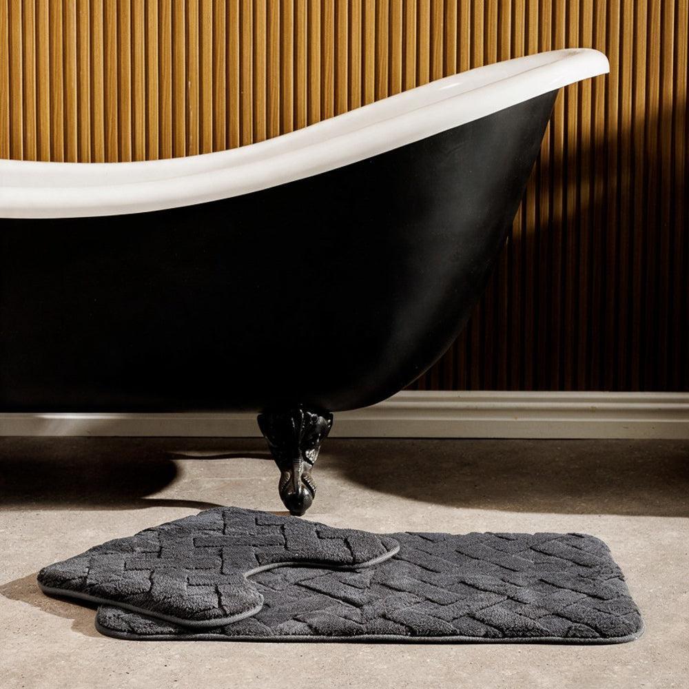 Manhattan Jacquard Memory Foam Bathroom Mat Dark Grey 2 Piece-Bath Mats