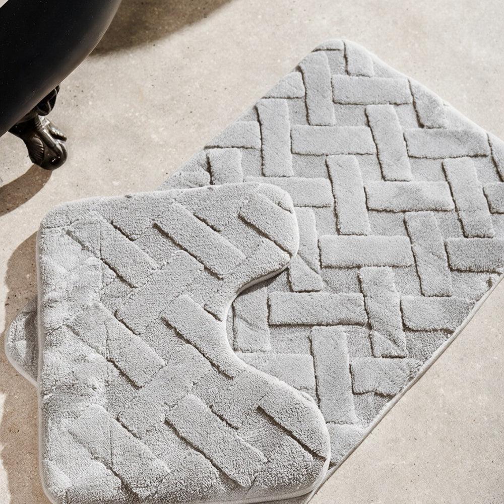 Manhattan Jacquard Memory Foam Bathroom Mat Light Grey 2 Piece-Bath Mats
