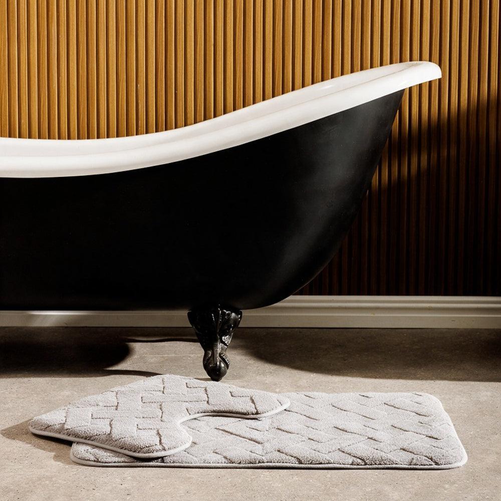 Manhattan Jacquard Memory Foam Bathroom Mat Light Grey 2 Piece-Bath Mats
