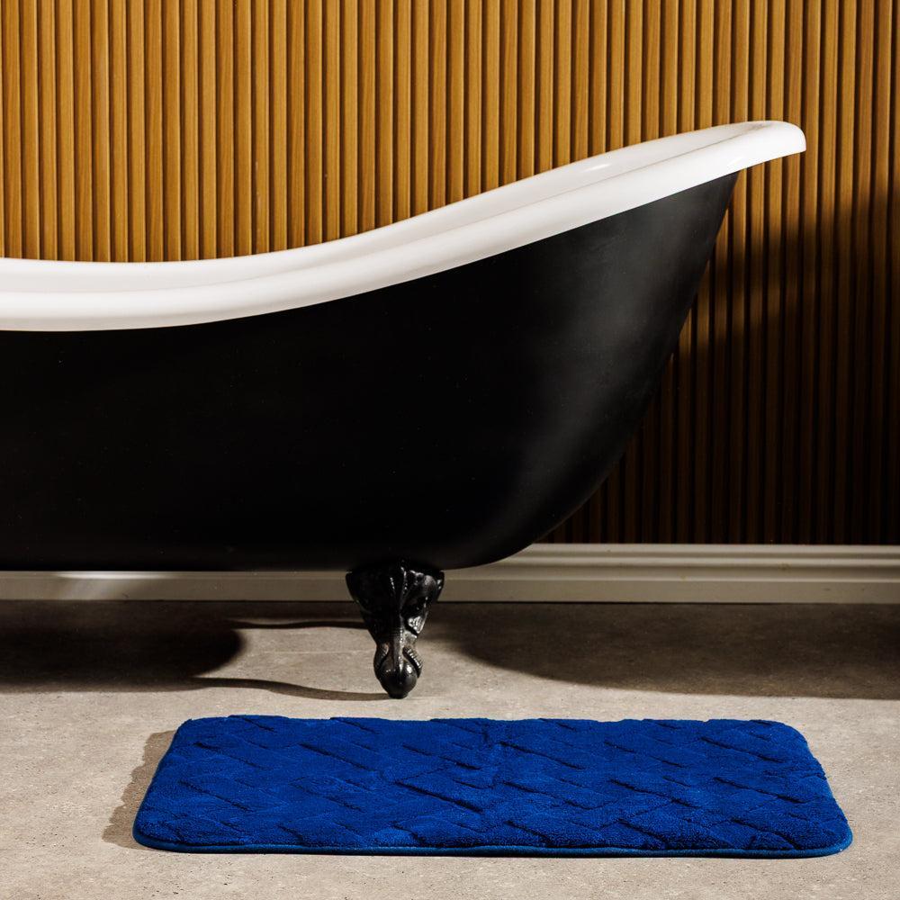 Manhattan Jacquard Memory Foam Bathroom Mat Navy 2 Piece-Bath Mats