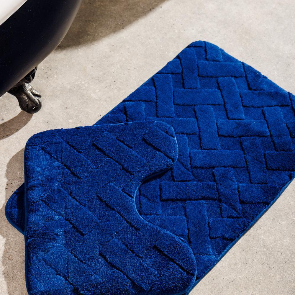 Manhattan Jacquard Memory Foam Bathroom Mat Navy 2 Piece-Bath Mats
