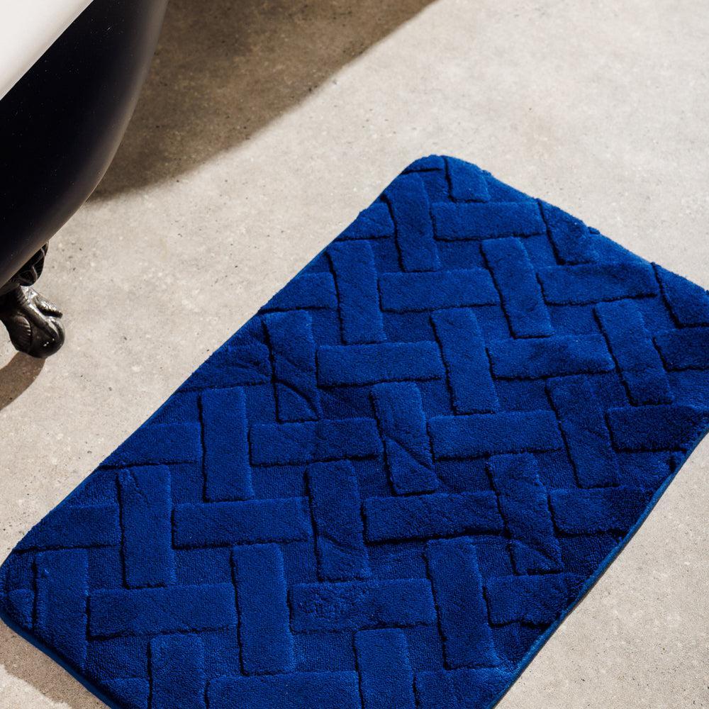 Manhattan Jacquard Memory Foam Bathroom Mat Navy 2 Piece-Bath Mats