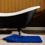 Manhattan Jacquard Memory Foam Bathroom Mat Navy 2 Piece