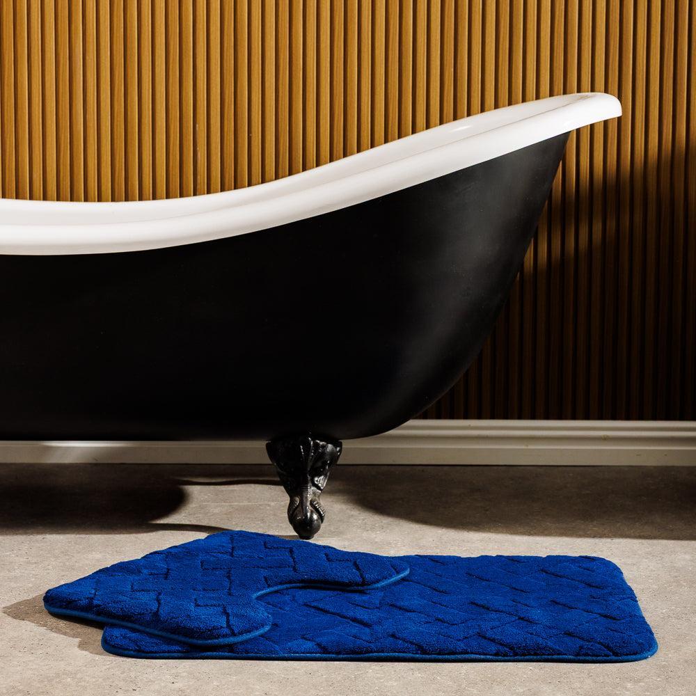 Manhattan Jacquard Memory Foam Bathroom Mat Navy 2 Piece-Bath Mats
