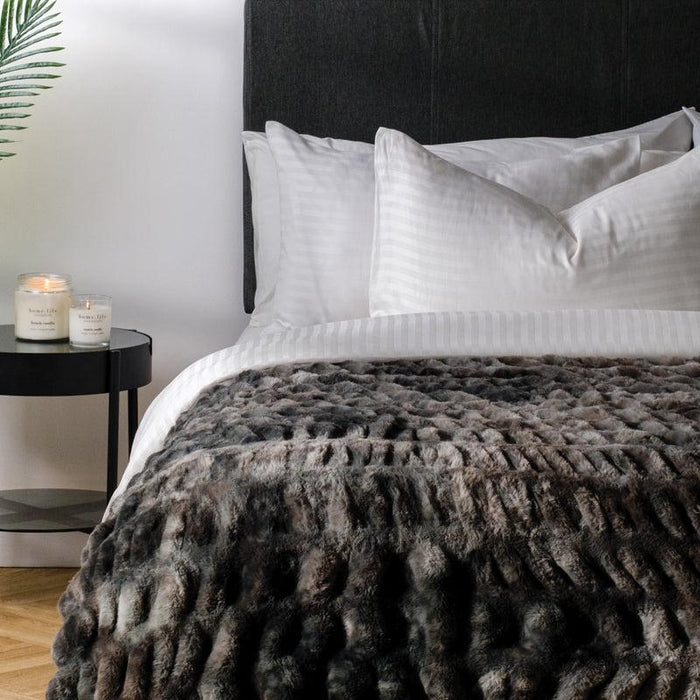 Marbled Faux Fur Rabbit Blanket Throw - Grey-BLANKET