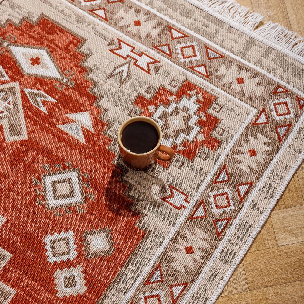 Milos Mediterranean Collection Jacquard Polycotton Carpet Moss-Carpets/Rugs