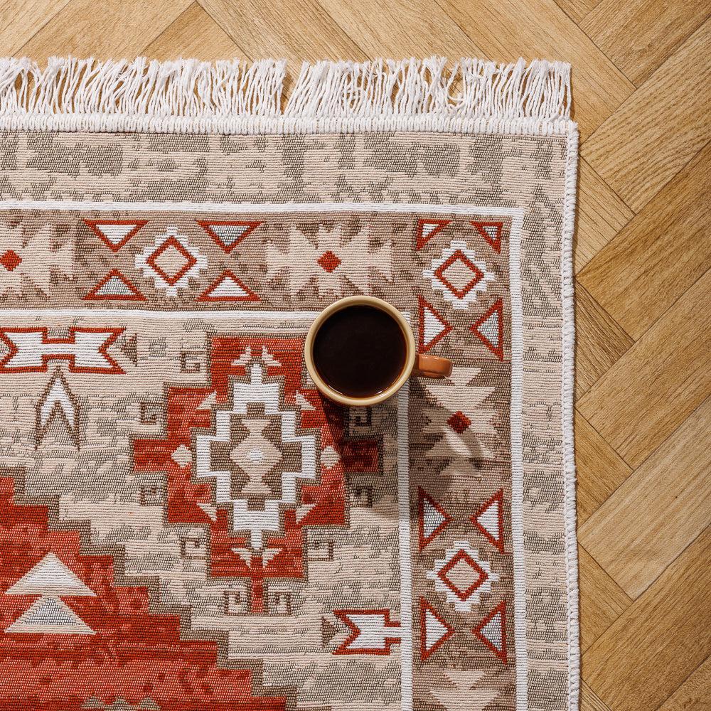 Milos Mediterranean Collection Jacquard Polycotton Carpet Moss-Carpets/Rugs