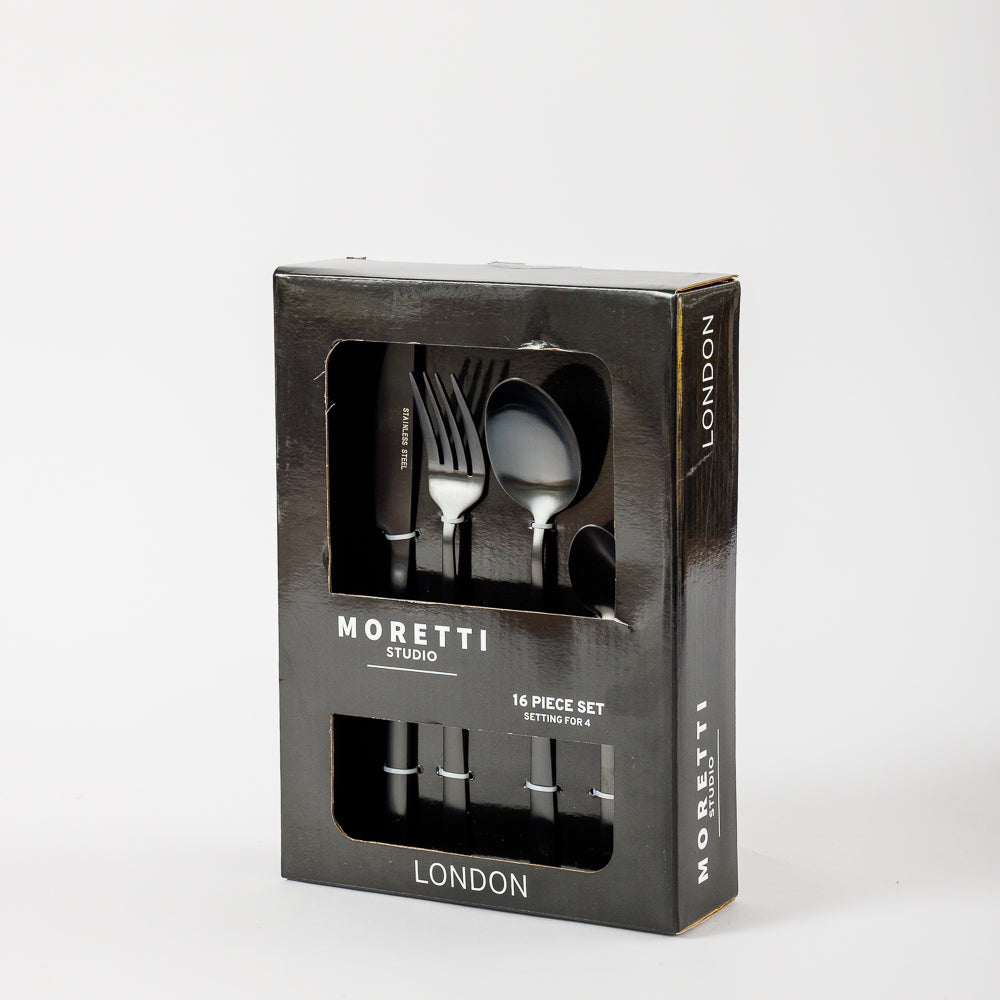 Moretti London Cutlery Set Black 16 Piece-Cutlery Sets