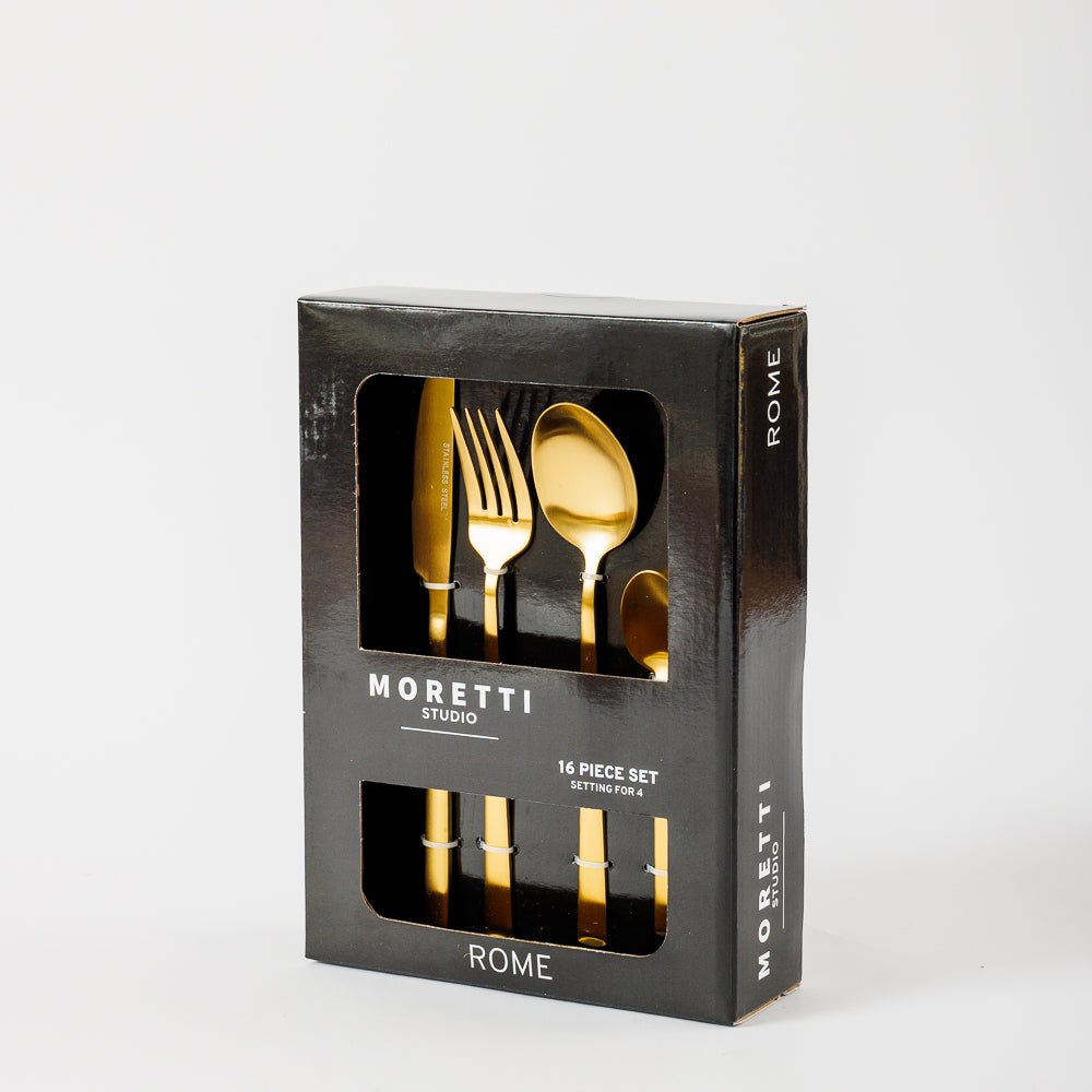 Moretti Rome Cutlery Gold Set 16 Piece-Cutlery Sets