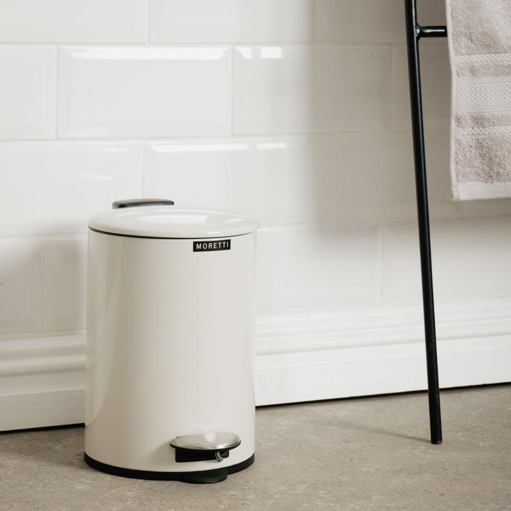 Moretti Round Gloss Finish Pedal Bin 3L Cream-Pedal Bin