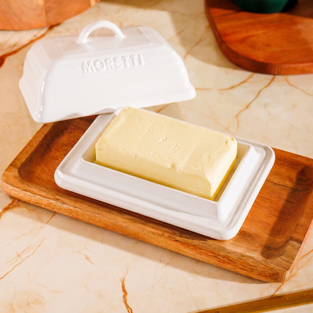 Moretto Casa Stoneware Butter Dish White-Jugs