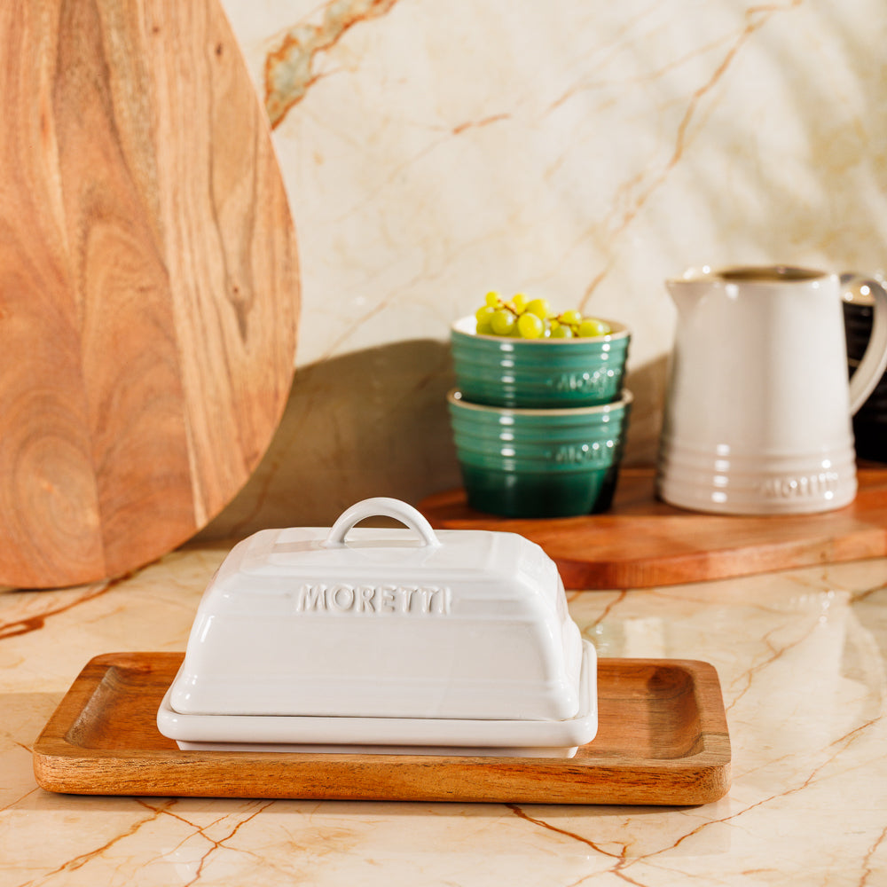 Moretto Casa Stoneware Butter Dish White-Jugs