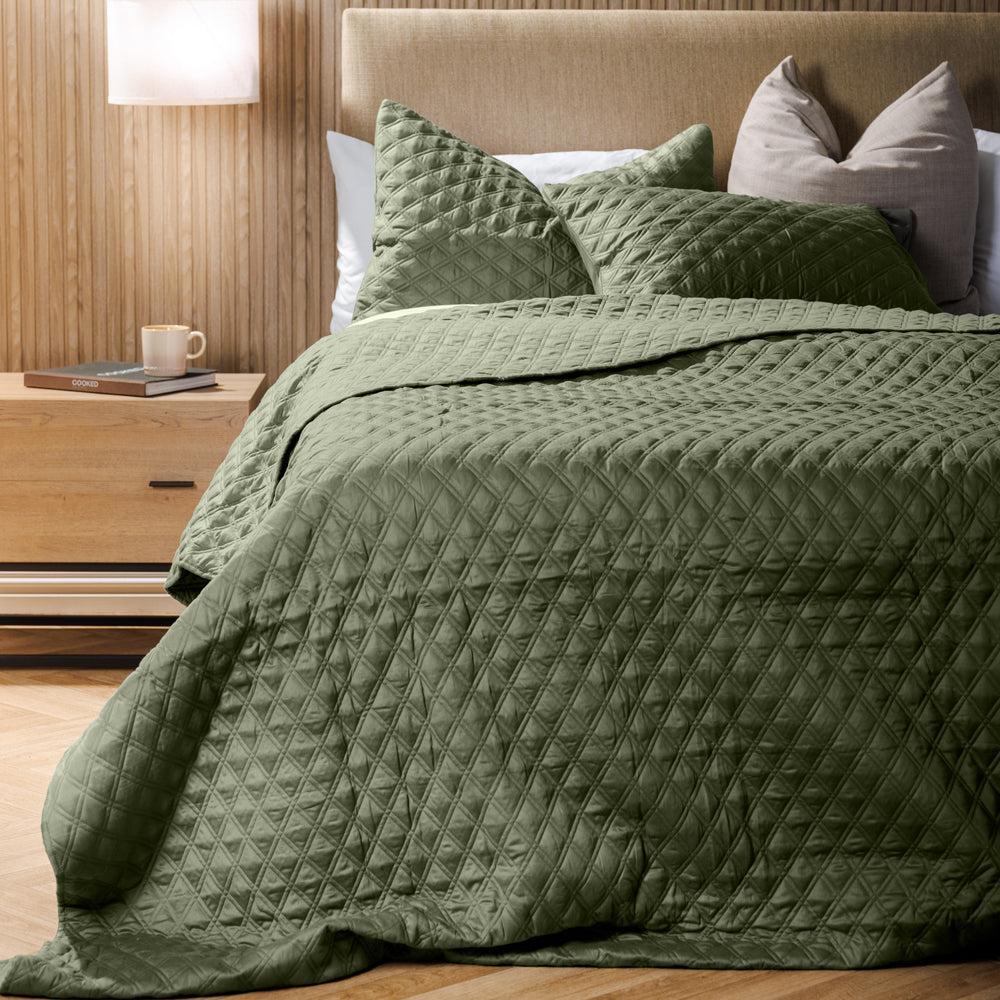 Moss Whisper Soft Premium Cotton Quilt Olive Green-Quilts & Comforters