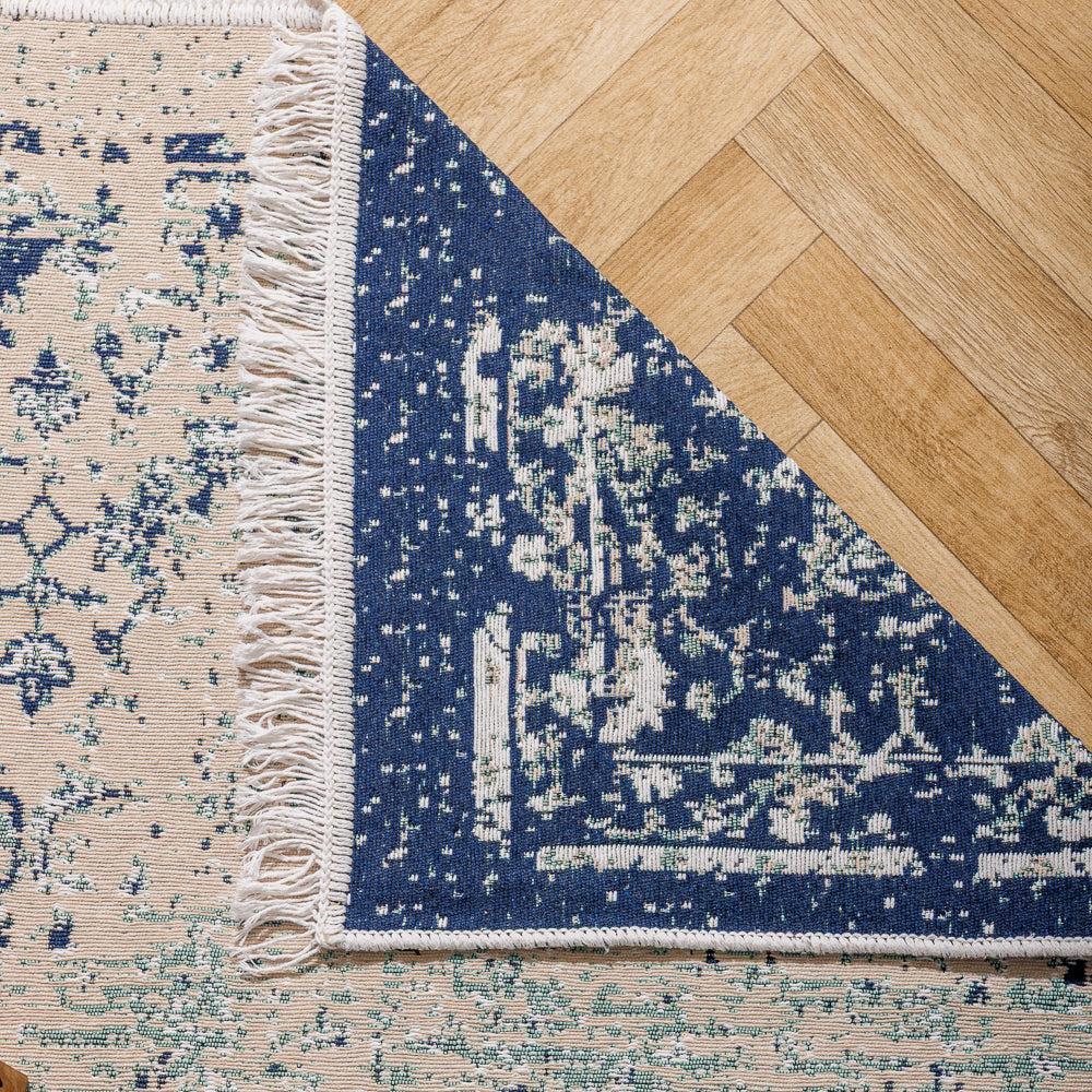 Mykonos Mediterranean Collection Jacquard Polycotton Carpet Blue-Carpets/Rugs