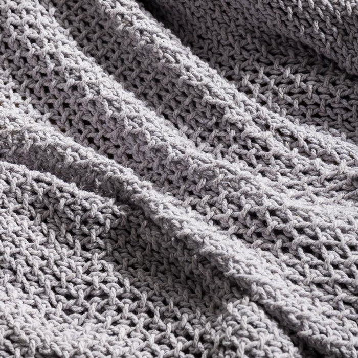 Nest Cotton Blend Bamboo Stitch Throw Light Grey-Blankets & Throws