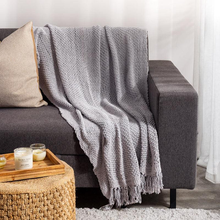 Nest Cotton Blend Bamboo Stitch Throw Light Grey-Blankets & Throws