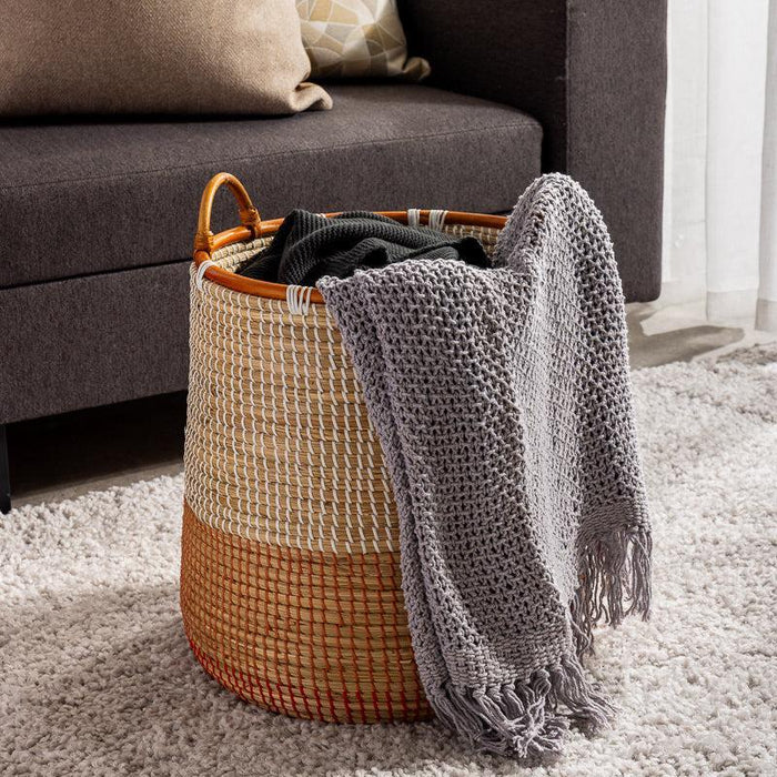 Nest Cotton Blend Bamboo Stitch Throw Light Grey-Blankets & Throws