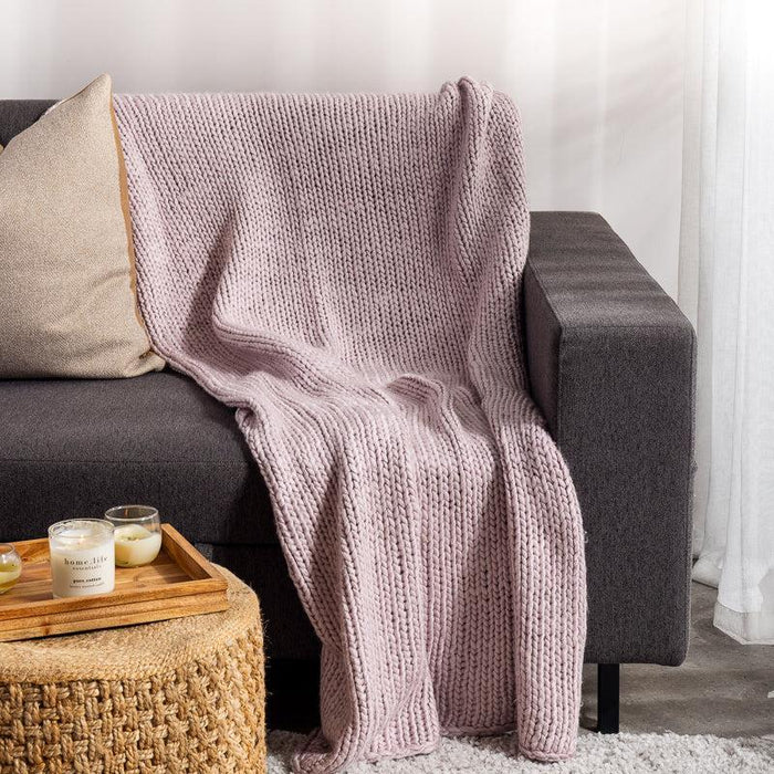 Nest Cotton Blend Knit Stitch Throw Mauve-Blankets & Throws