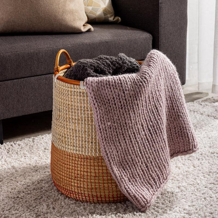 Nest Cotton Blend Knit Stitch Throw Mauve-Blankets & Throws