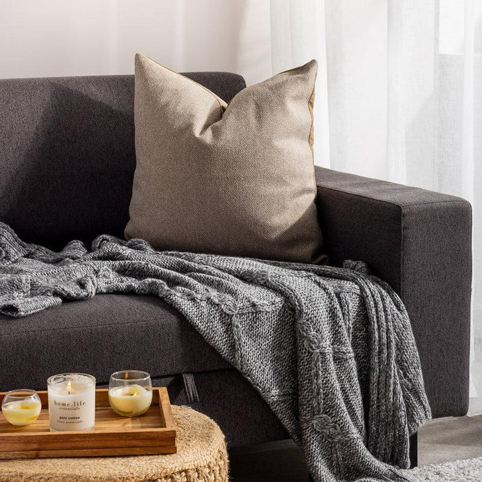 Nest Cotton Blend Pattern Stitch Throw Grey-Blankets & Throws