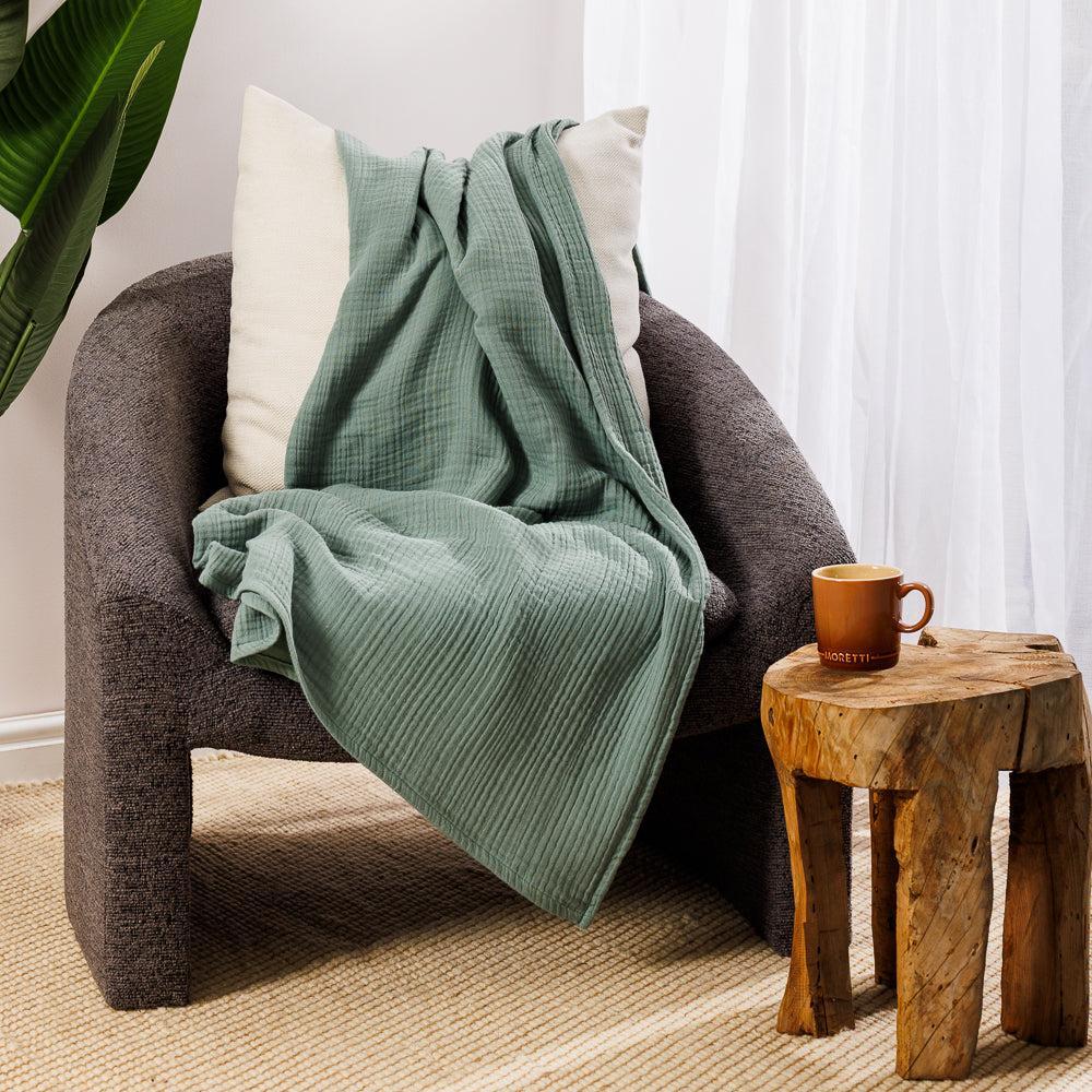 Nest Cotton Hemmed Throw Light Green-Throws