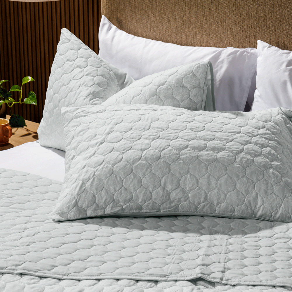 Nest Wild Protea Microfibre Printed Quilt Set Duck Egg-Quilts & Comforters