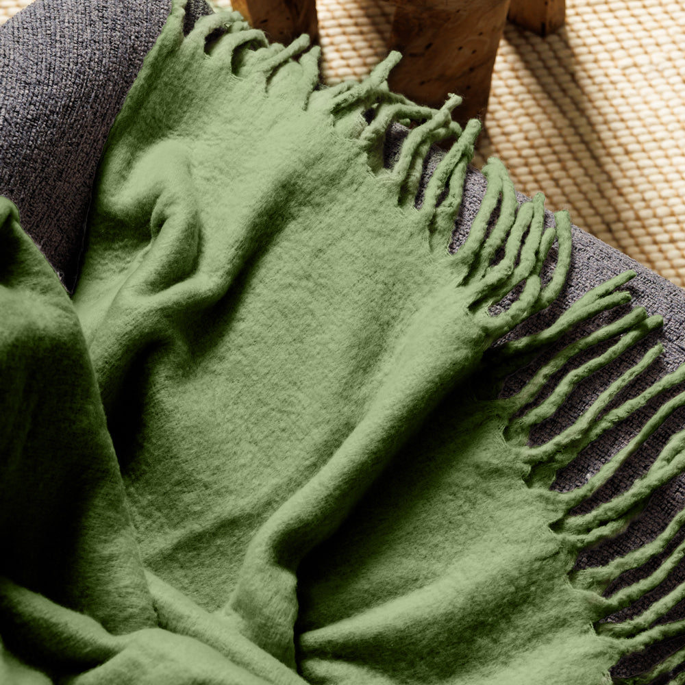 Nest Woollen Blend Blanket Throw Forest Green-Blankets