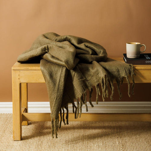 Nest Woollen Blend Blanket Throw Light Khaki-Blankets