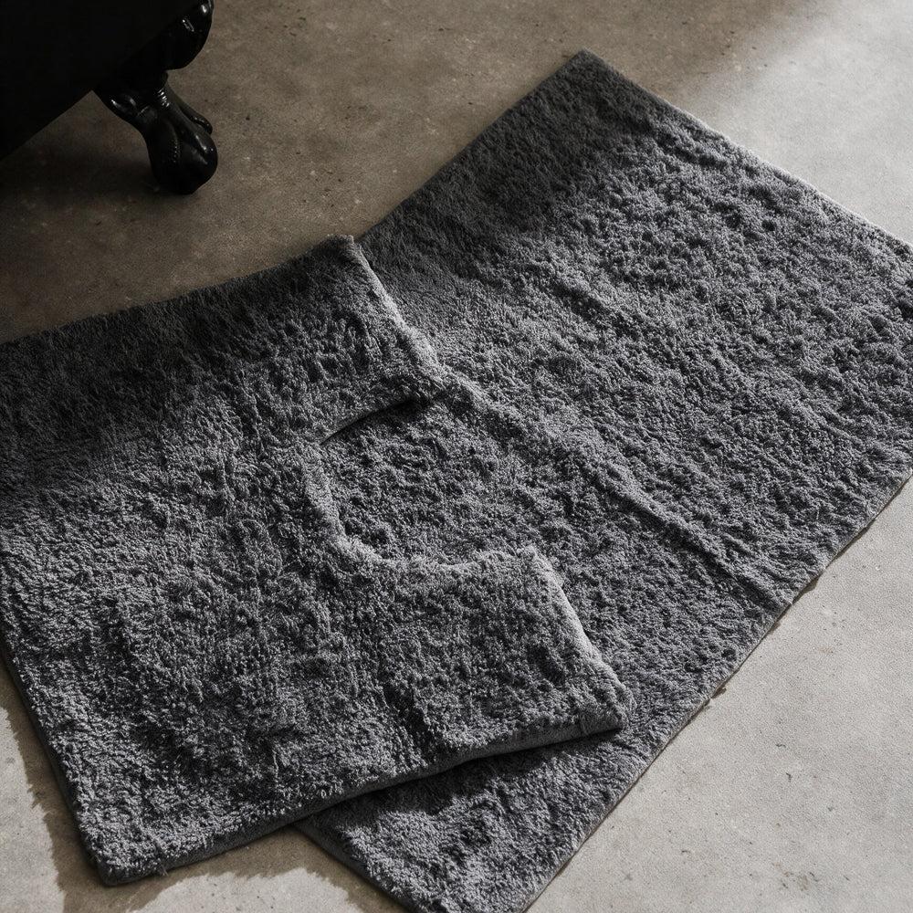 Plain Cotton Bathroom Mat Set Dark Grey 2 Piece-Bath Mats