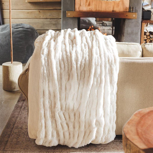 Plush Faux Fur Rabbit Blanket - Cream-BLANKET