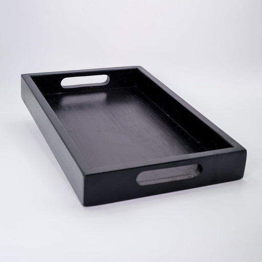 Rectangular Wooden Serving Tray With Cut Out Handles - black