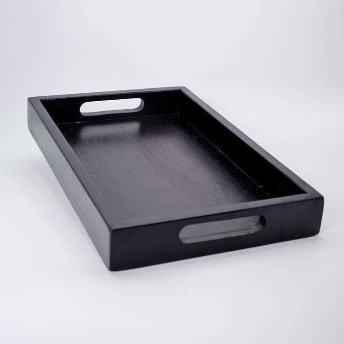 Rectangular Wooden Serving Tray With Cut Out Handles - black