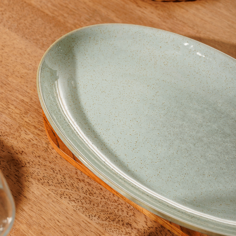 Rimmed Stoneware Platter Blue Grey-Platter