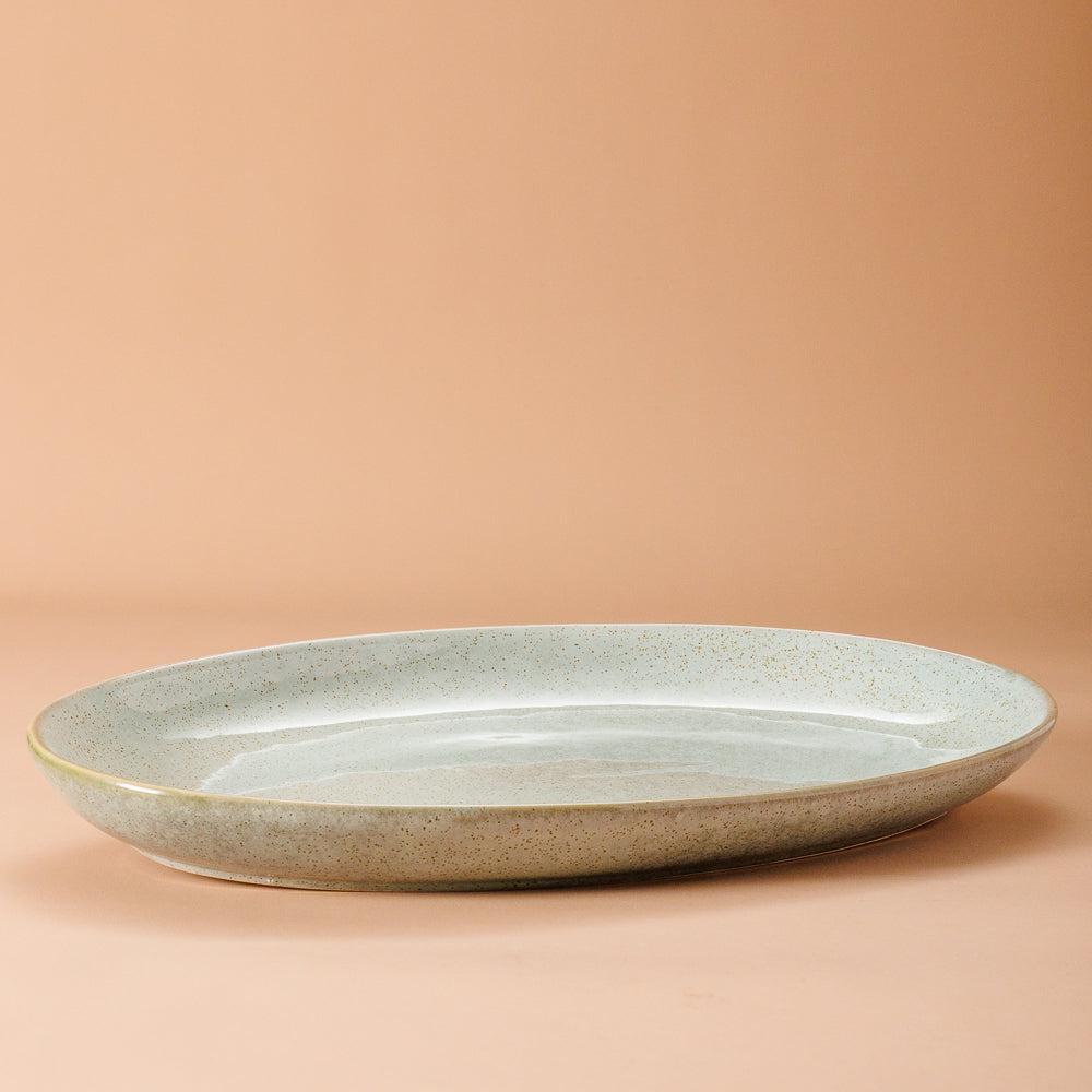Rimmed Stoneware Platter Blue Grey-Platter