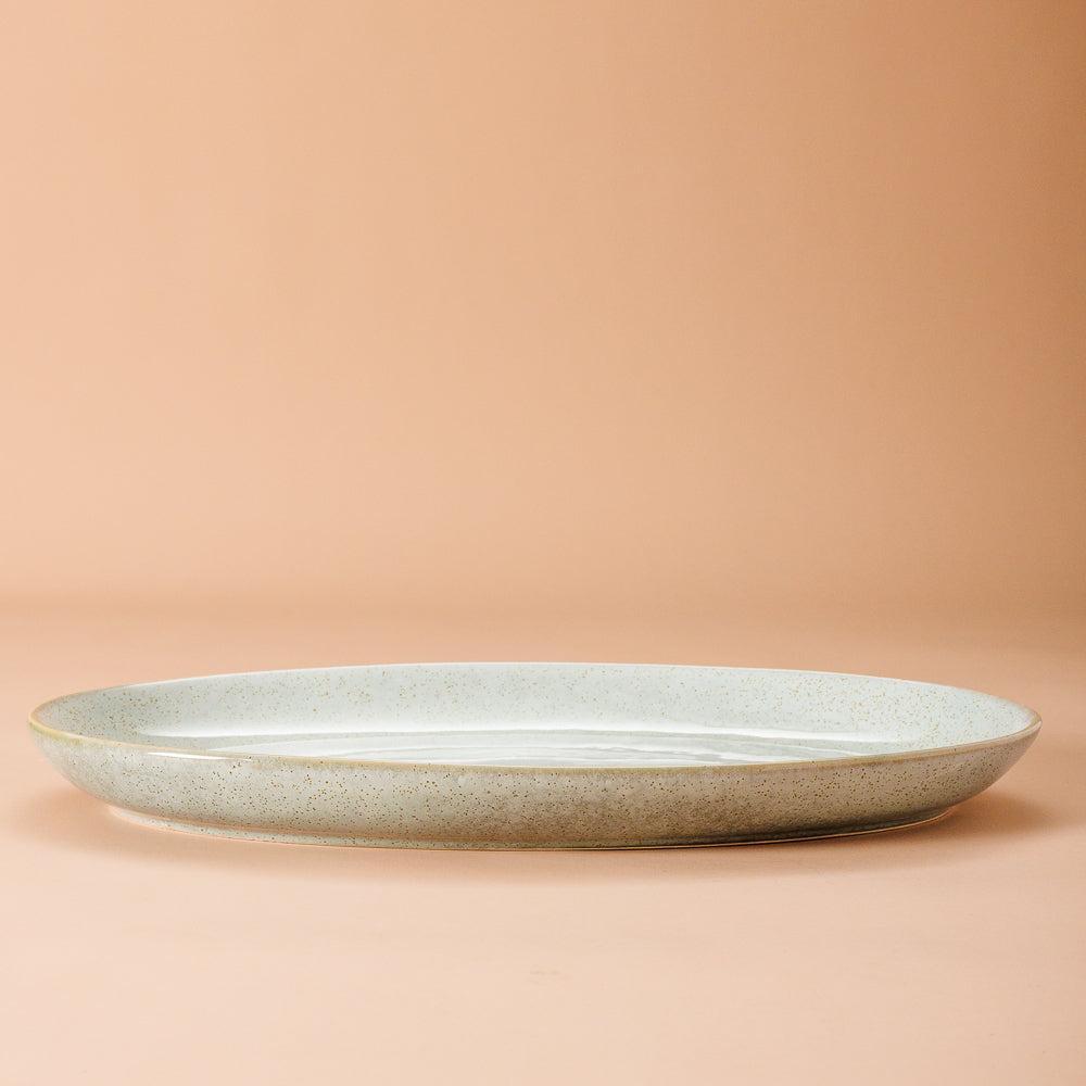 Rimmed Stoneware Platter Blue Grey-Platter