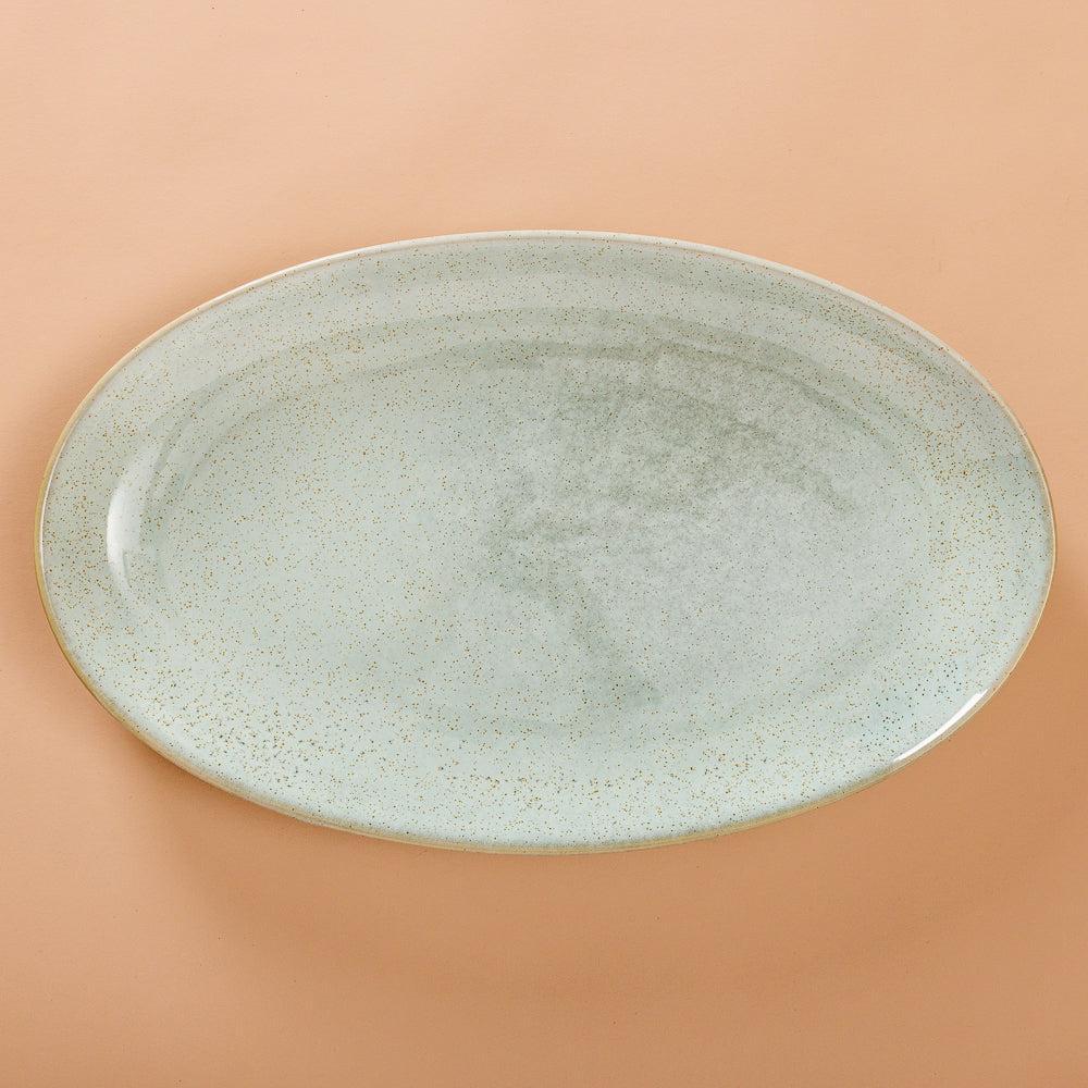 Rimmed Stoneware Platter Blue Grey-Platter
