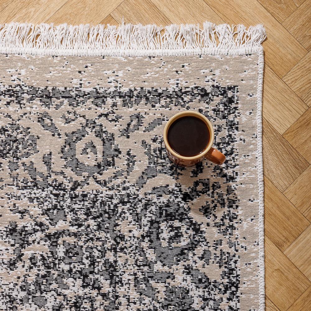 San Remo Mediterranean Collection Jacquard Polycotton Carpet Monochrome-Carpets/Rugs
