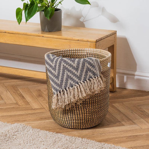 Seagrass Weave Round Basket - Black/Natural-Basket