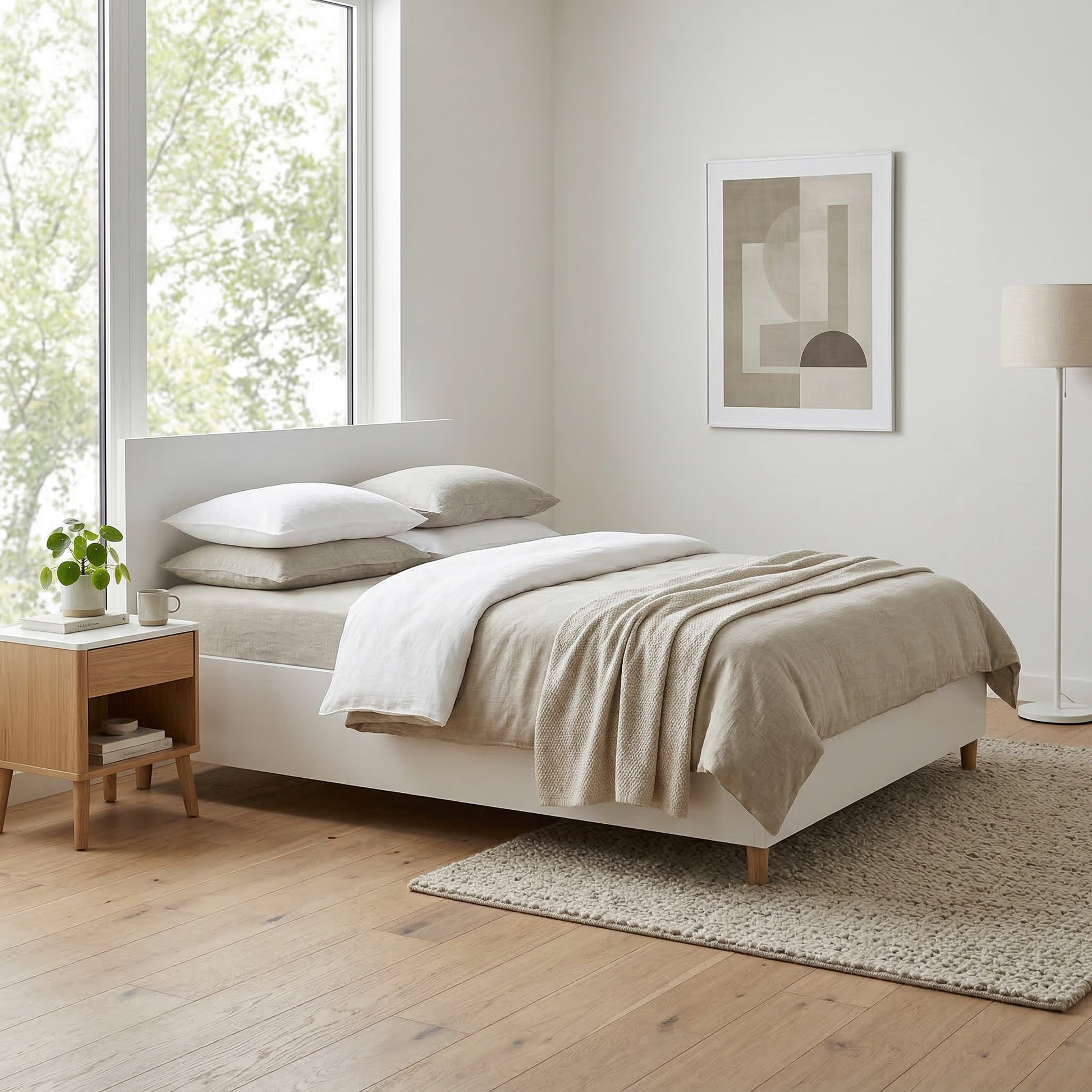 Simple Bed - Queen XL - White-Beds & Bed Frames